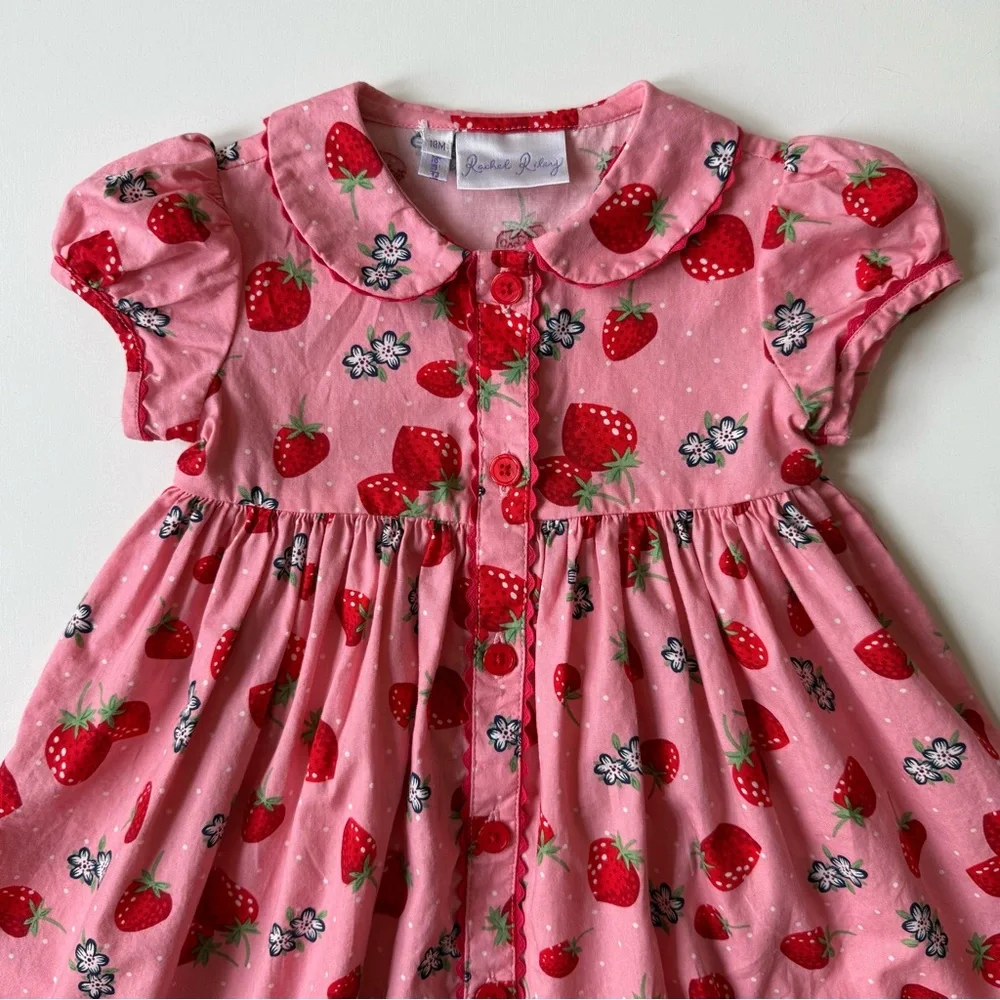 Rachel Riley Strawberry Button-Front Dress - Size 18M - Picture 2 of 13